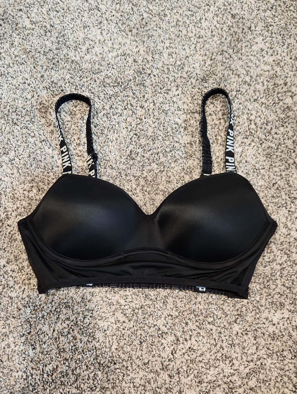 XS PINK Victoria's Secret Black Padded Bralette with Logo Straps